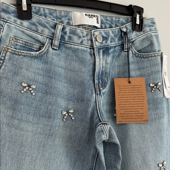 NWT Pacsun Rare Edit Denim Low Rise Baggy Jeans 24 Rhinestone Bows - Picture 6 of 15